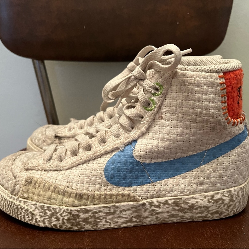 One of a kind Nike High-Top Sneakers - Cream, Blue, and Orange